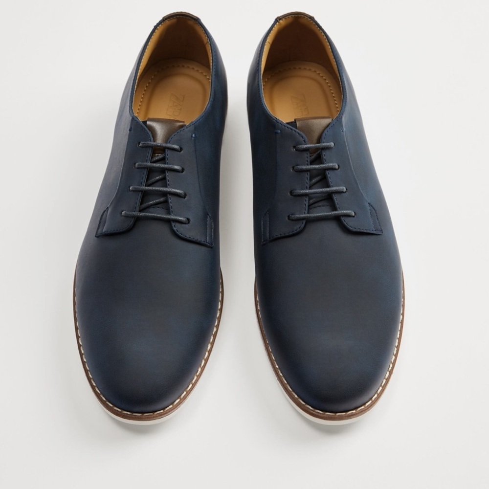 NWOT-Zara LACE-UP NAVY SHOES. EU 40. Men US 7 - Picture 3 of 6